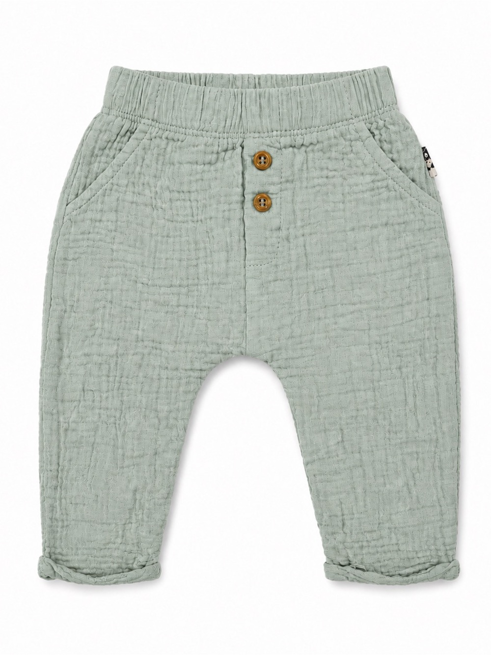 Rabbit + Bear Sage Green Muslin Pull-On Pants with Button Detail